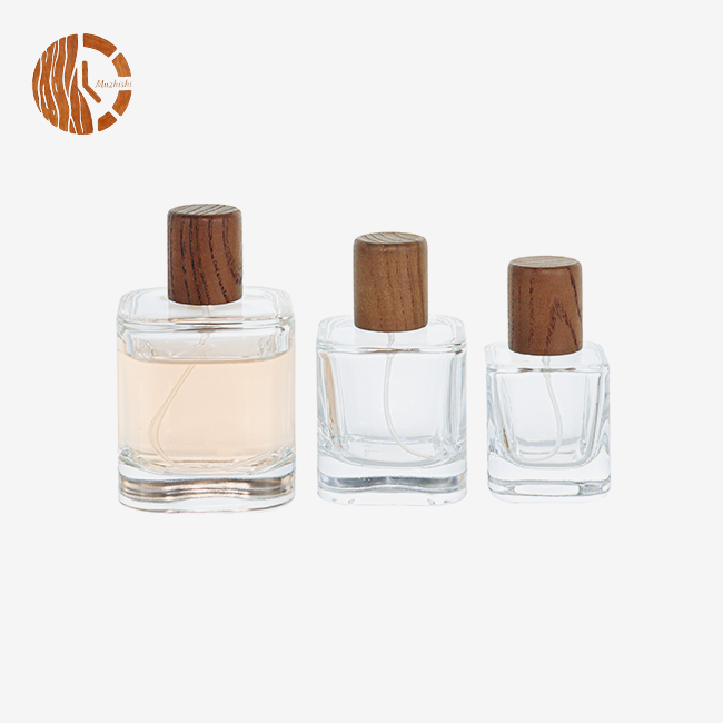 Wooden Cap Square Glass Perfume Bottle
